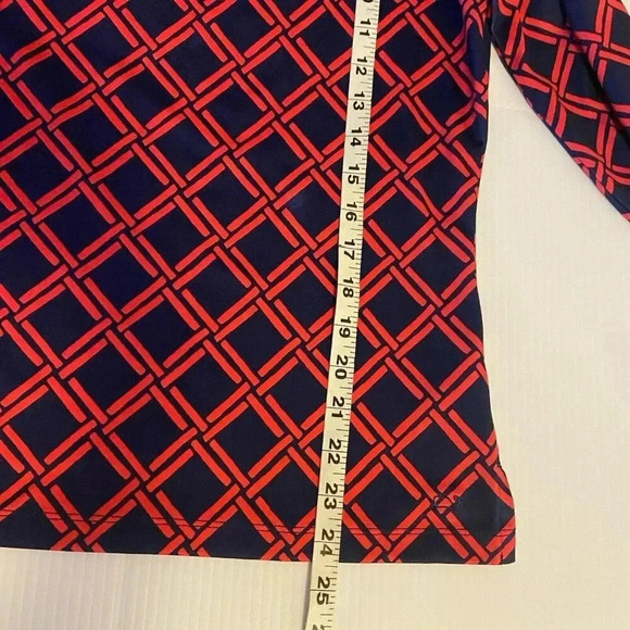Vineyard Vines Sankaty Boatneck Deep Bay Geo Top Womens M Navy Red Texas 3/4 Slv - Picture 9 of 9